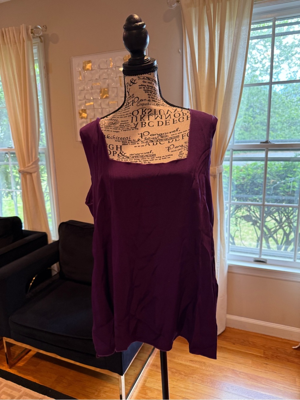 SHI 100% pure silk Purple Square-Neck Sleeveless Top